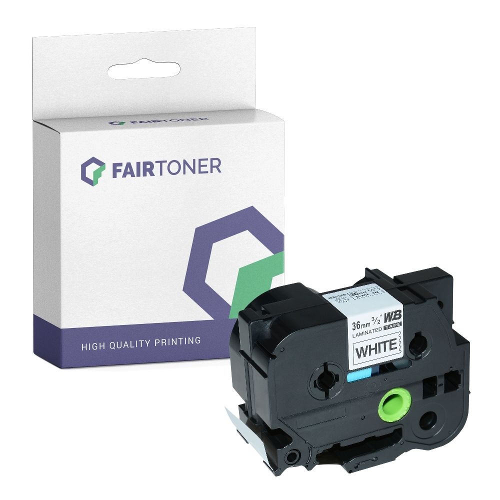 FairToner kompatibel für Brother Laminiertes Schriftband TZE-261 Schwarz auf Weiss (36mm / 8m)