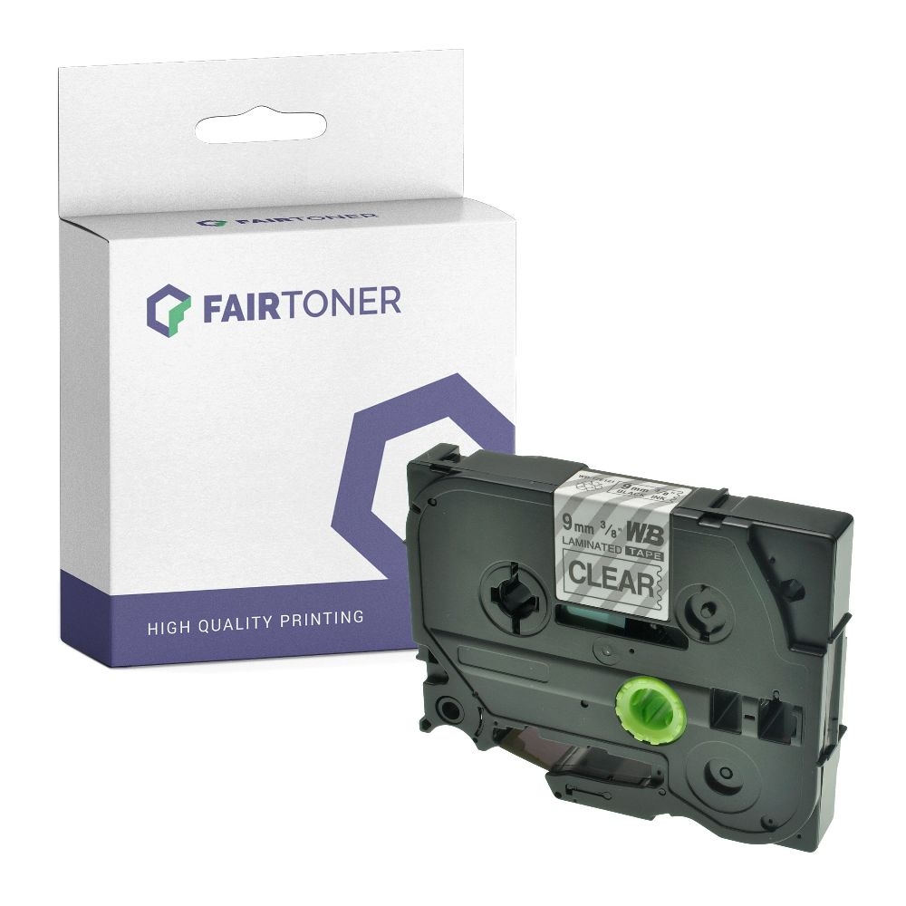 FairToner kompatibel für Brother Laminiertes Schriftband TZE-121 Schwarz auf Transparent (9mm / 8m)