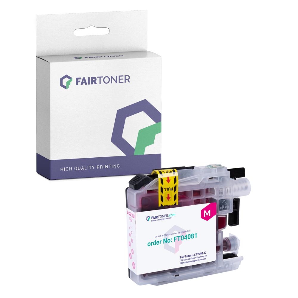 FairToner kompatibel für Brother Tintenpatrone LC-22UM Magenta