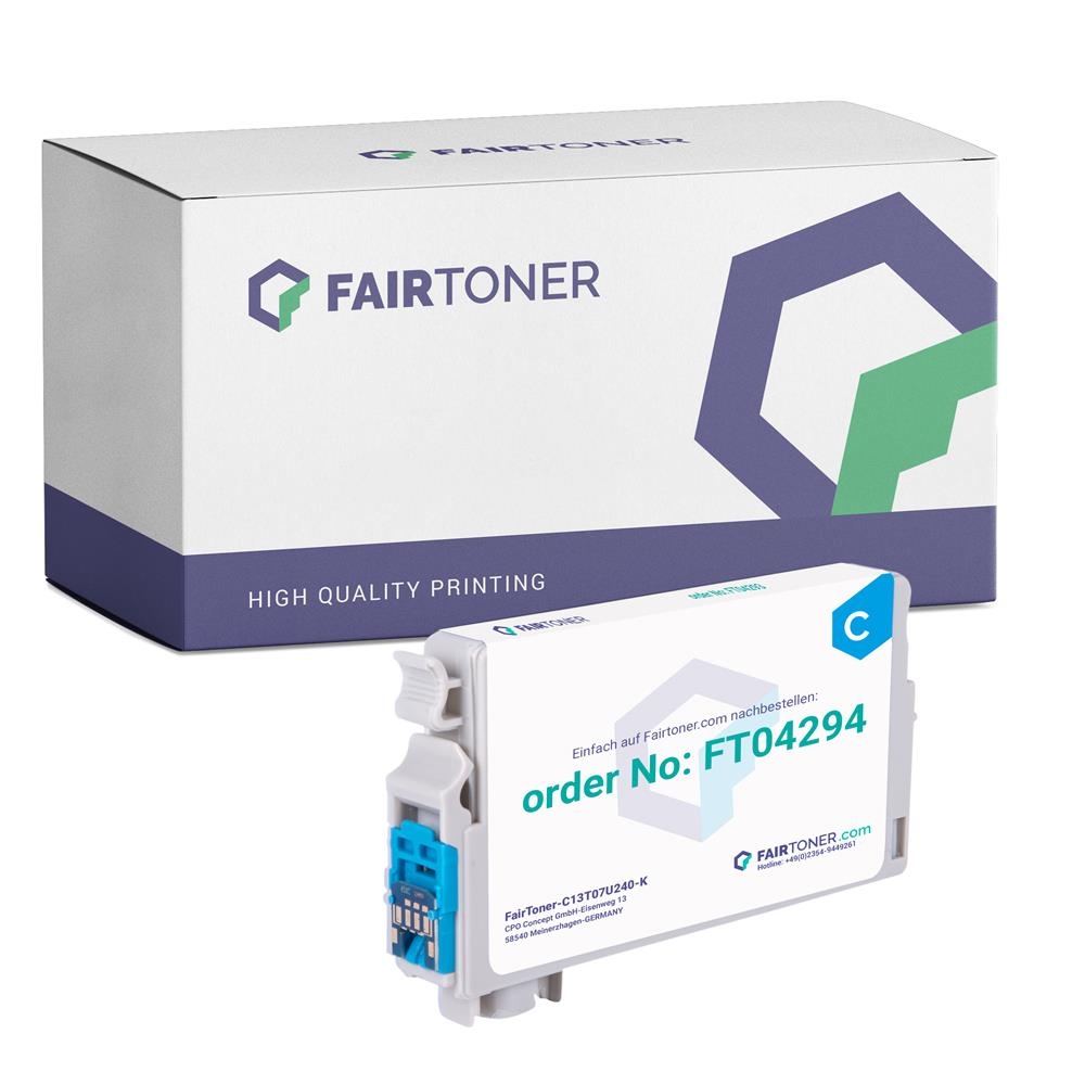 FairToner kompatibel für Epson Tintenpatrone C13T07U240 / 407 Cyan