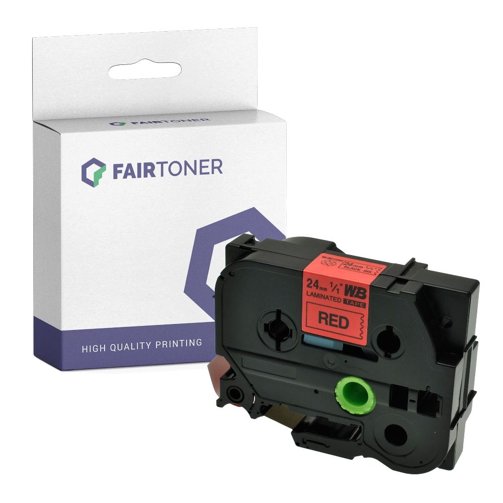 FairToner kompatibel für Brother Laminiertes Schriftband TZE-451 Schwarz auf Rot (24mm / 8m)