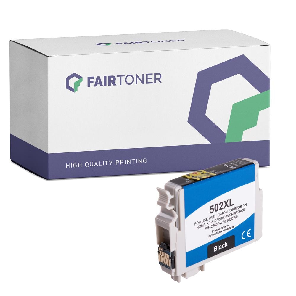 FairToner kompatibel für Epson Tintenpatrone C13T02W14010 / 502XL Schwarz [XL Füllmenge]