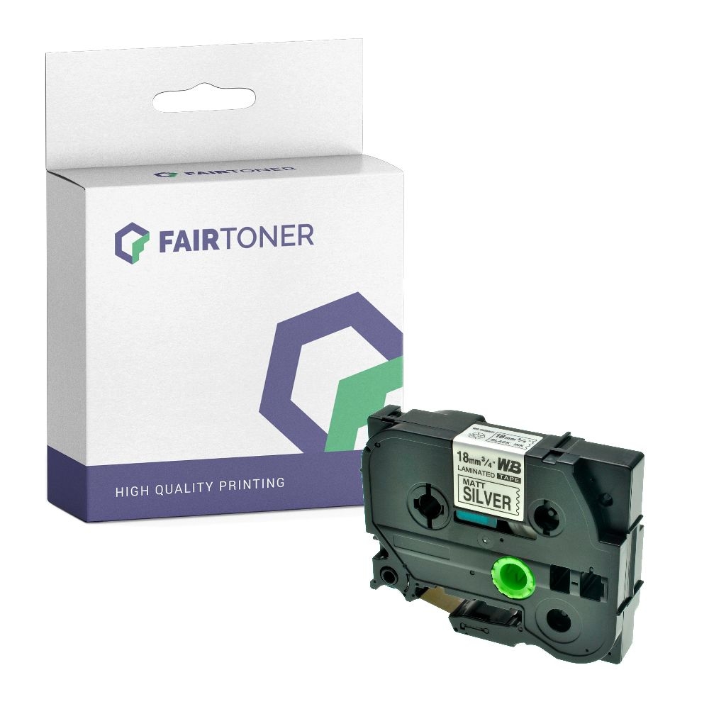 FairToner kompatibel für Brother Laminiertes Schriftband TZE-M941 Schwarz auf Matt Silber (18mm / 8m)