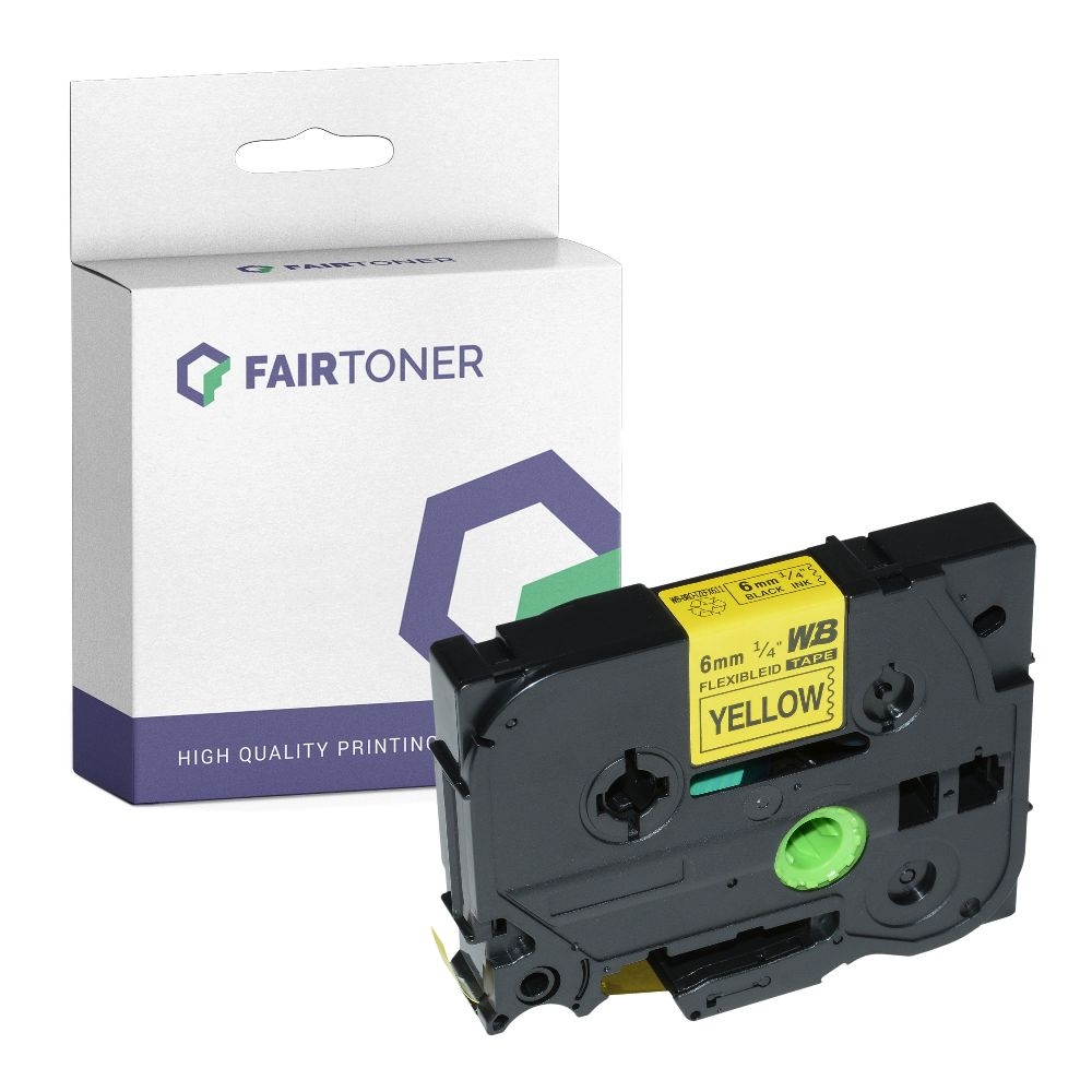 FairToner kompatibel für Brother Flexibles Laminiertes Schriftband TZE-FX611 Schwarz auf Gelb (6mm / 8m)