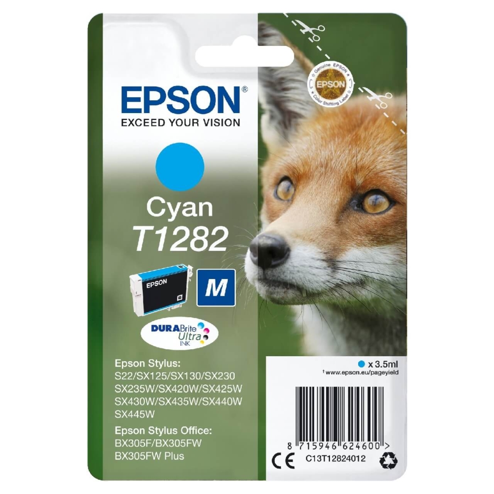 Original Epson Tintenpatrone C13T12824012 / T1282 Cyan