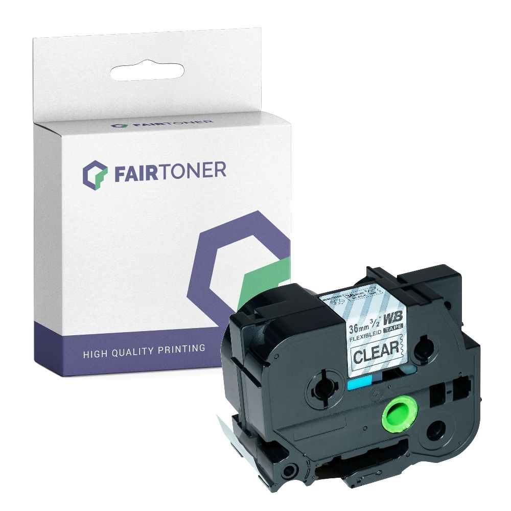 FairToner kompatibel für Brother Flexibles Laminiertes Schriftband TZE-FX161 Schwarz auf Transparent (36mm / 8m)