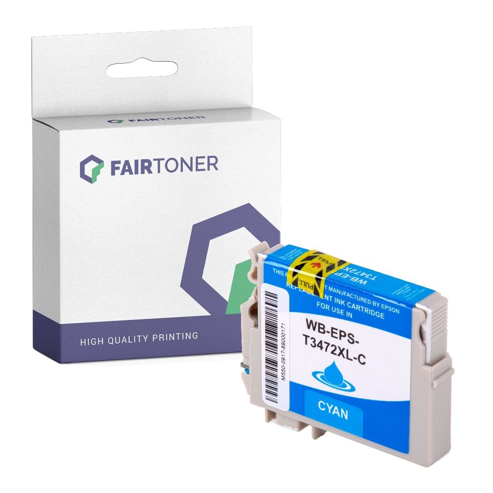 FairToner kompatibel für Epson Tintenpatrone C13T34724010 / 34XL Cyan [XL Füllmenge]