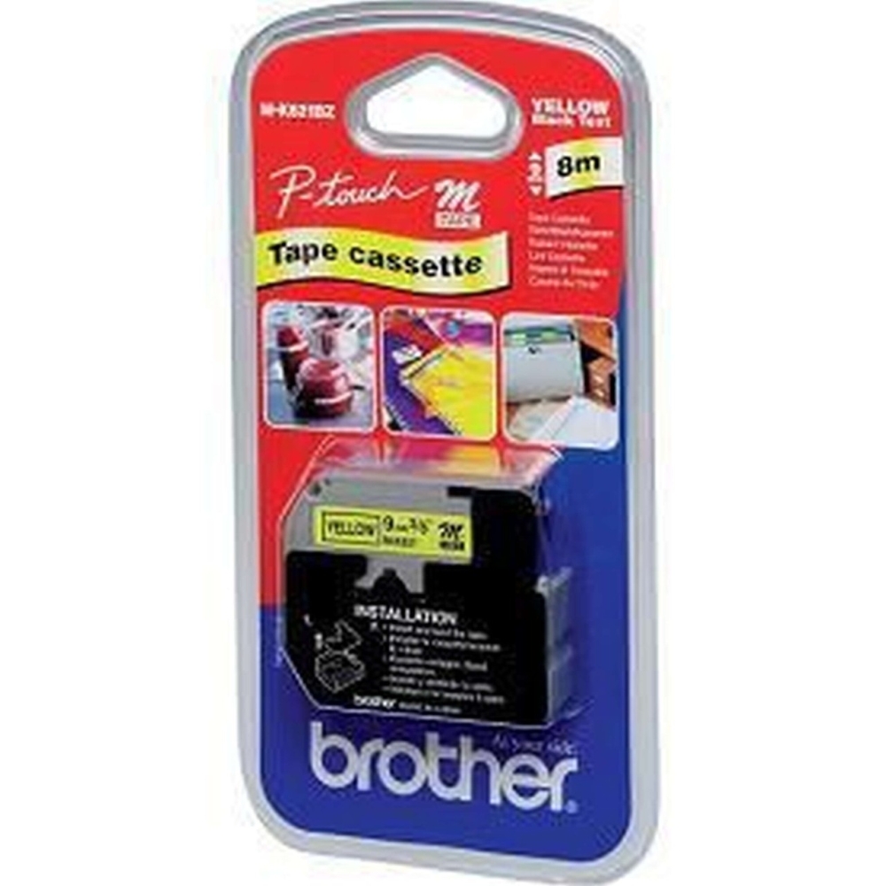 Original Brother nicht Laminiertes Schriftband M-K621BZ Schwarz auf Gelb (9mm / 8m)