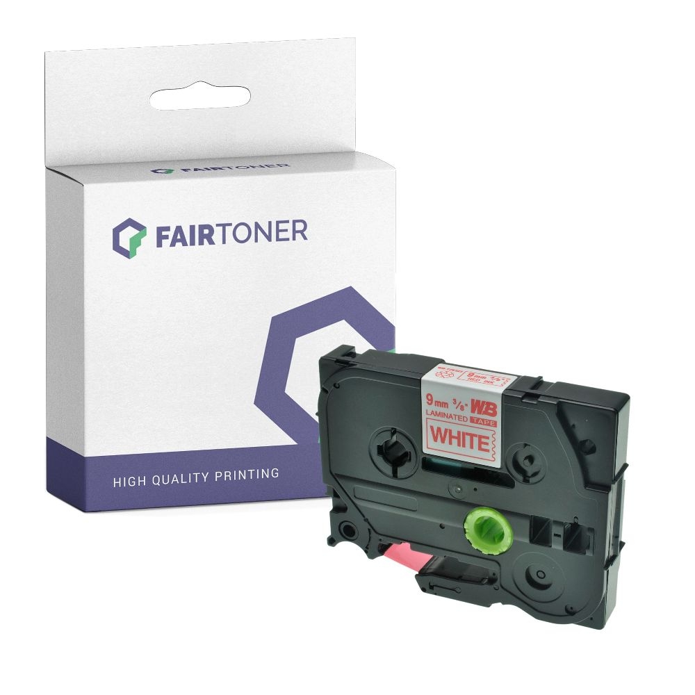 FairToner kompatibel für Brother Laminiertes Schriftband TZE-222 Rot auf Weiss (9mm / 8m)
