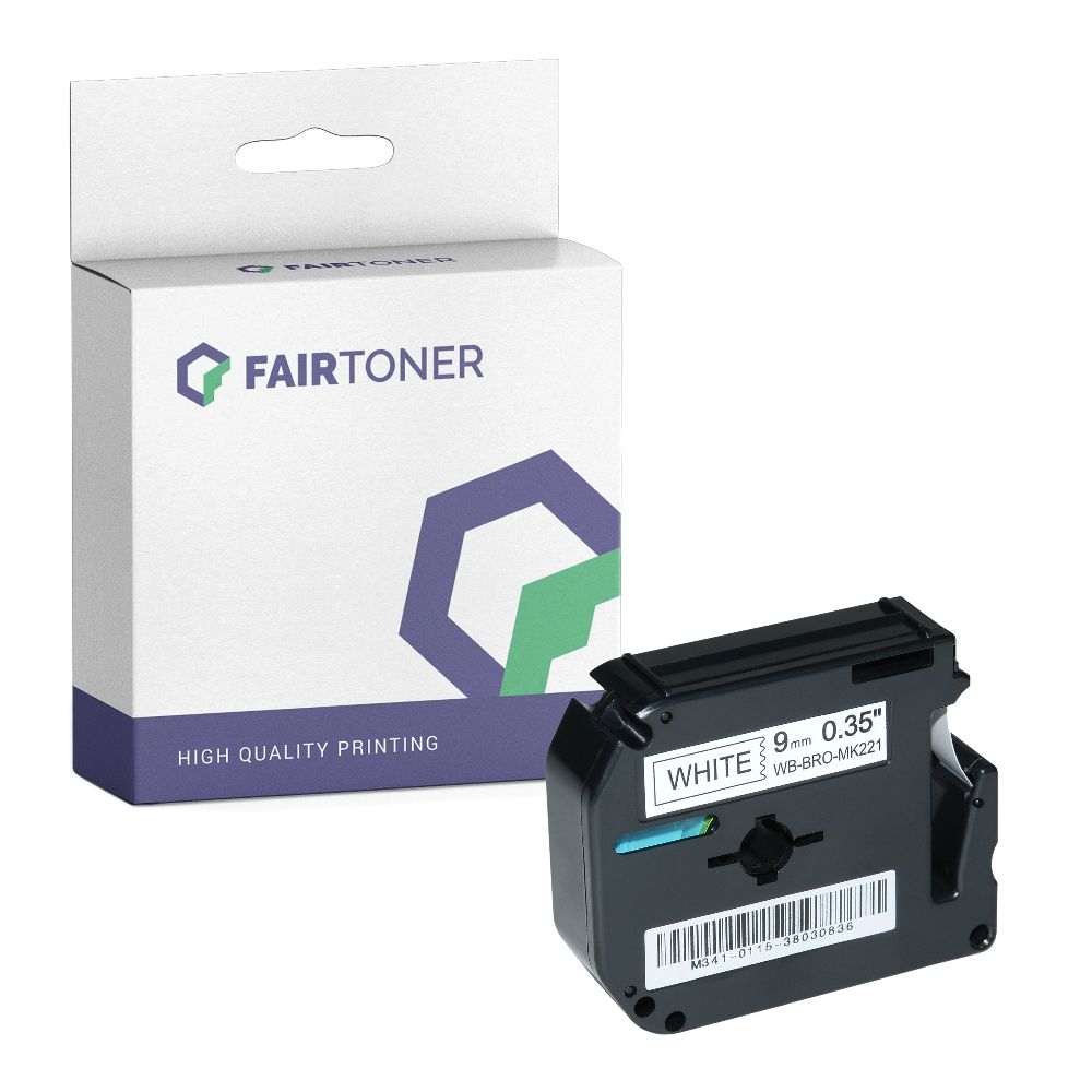 FairToner kompatibel für Brother nicht Laminiertes Schriftband M-K221BZ Schwarz auf Weiss (9mm / 8m)