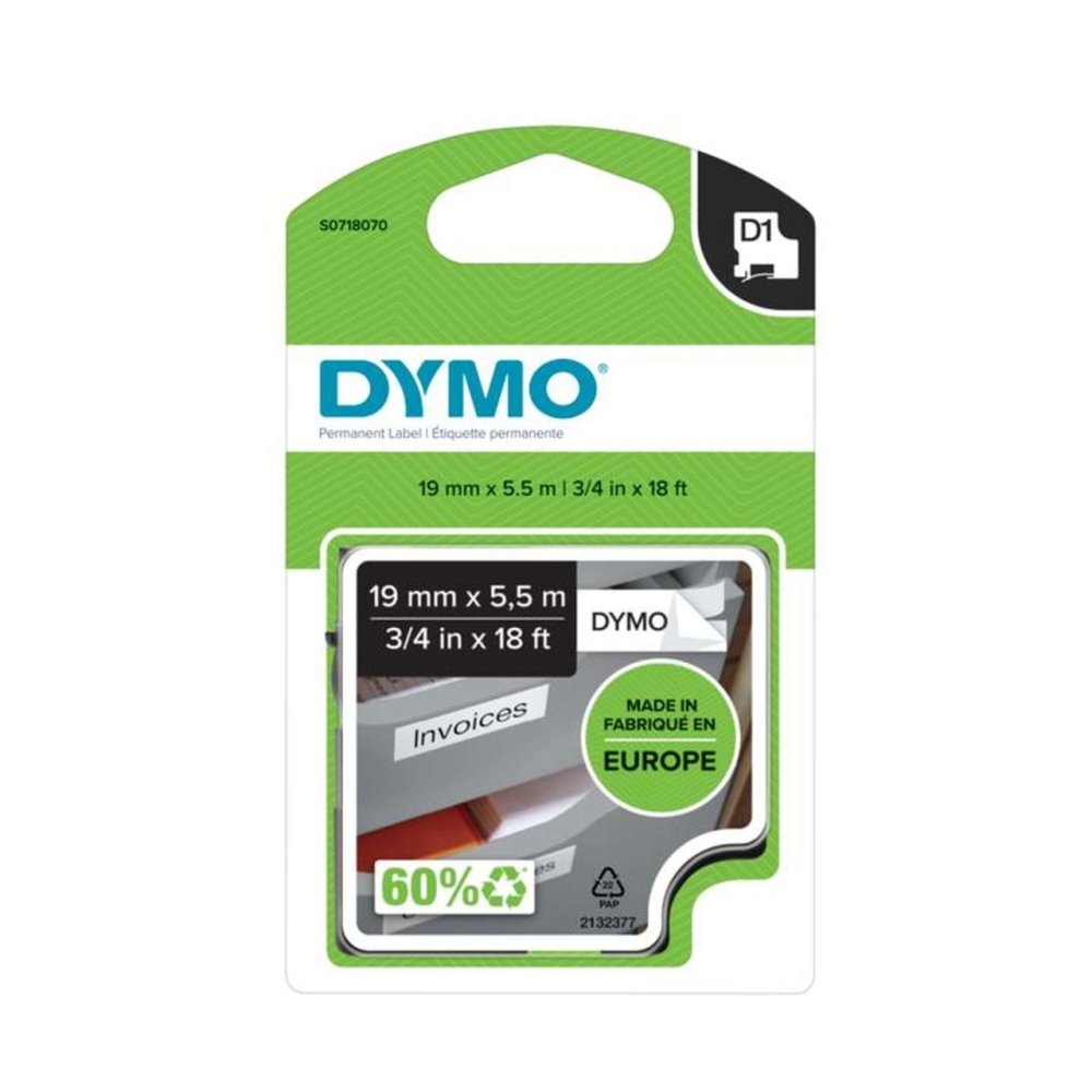 Original Dymo Laminiertes Polyesterband 16960 / S0718070 Schwarz auf Weiss (19mm / 5.5m)