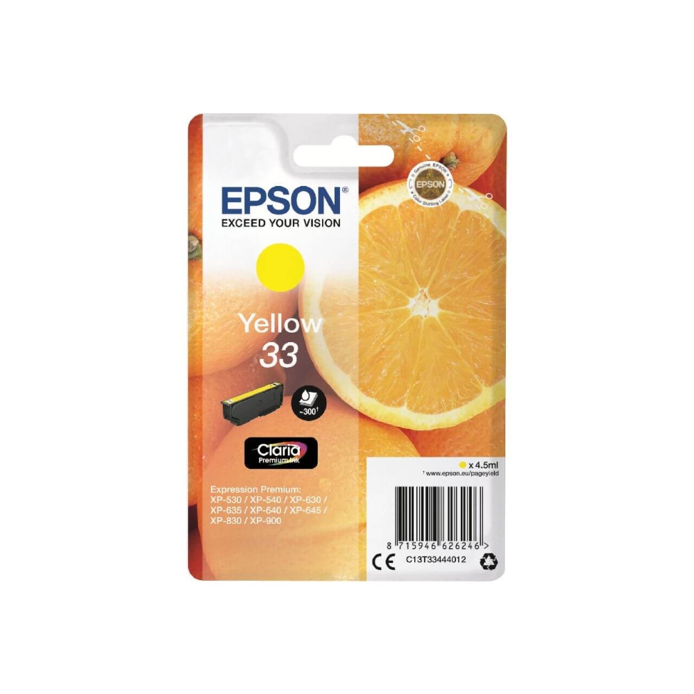 Original Epson Tintenpatrone C13T33444012 / 33 Gelb