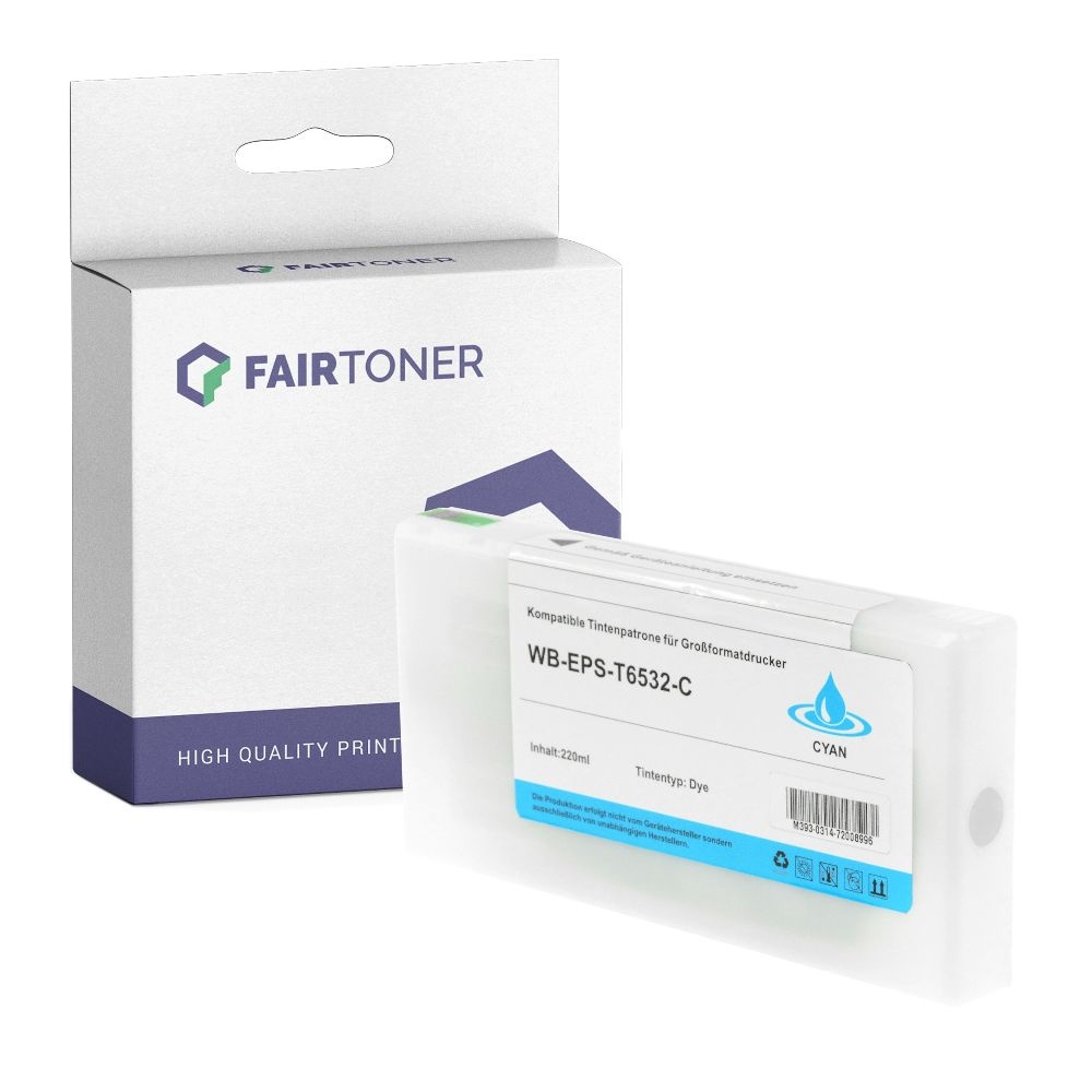 FairToner kompatibel für Epson Tintenpatrone C13T653200 / T6532 Cyan