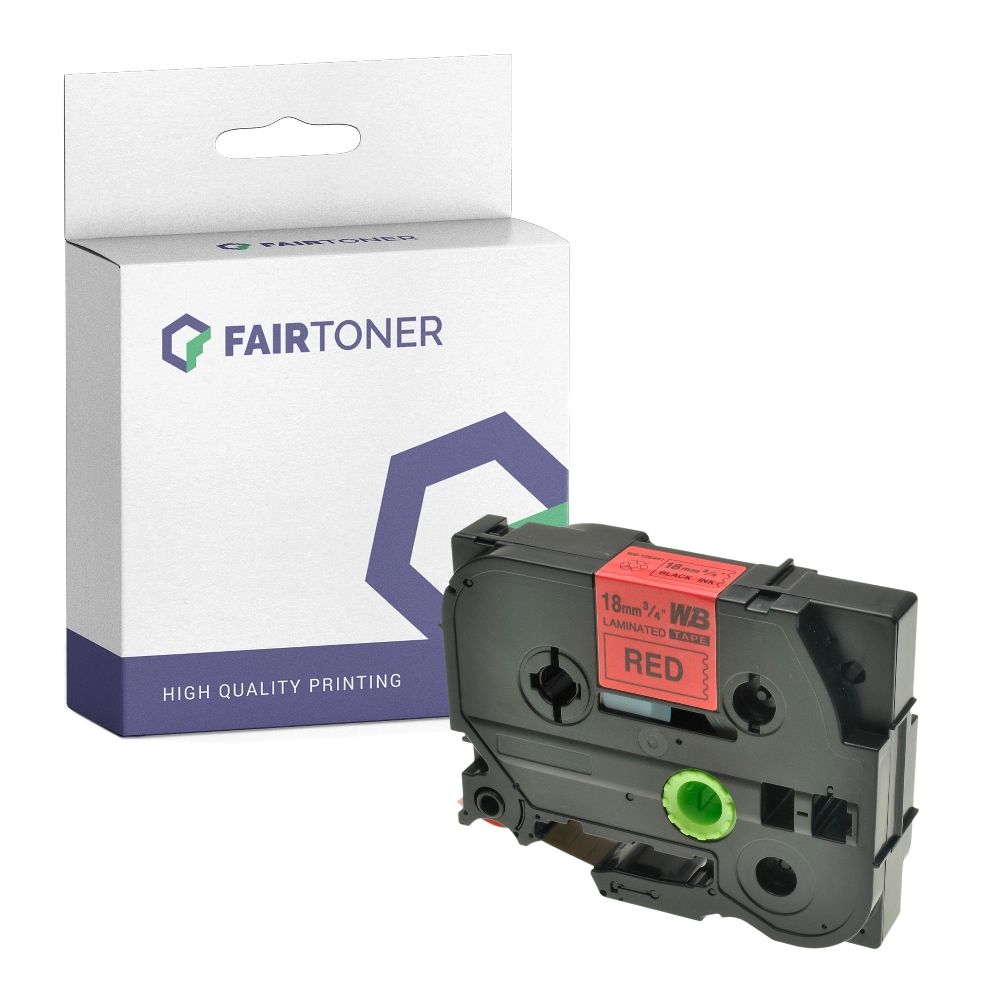 FairToner kompatibel für Brother Laminiertes Schriftband TZE-441 Schwarz auf Rot (18mm / 8m)