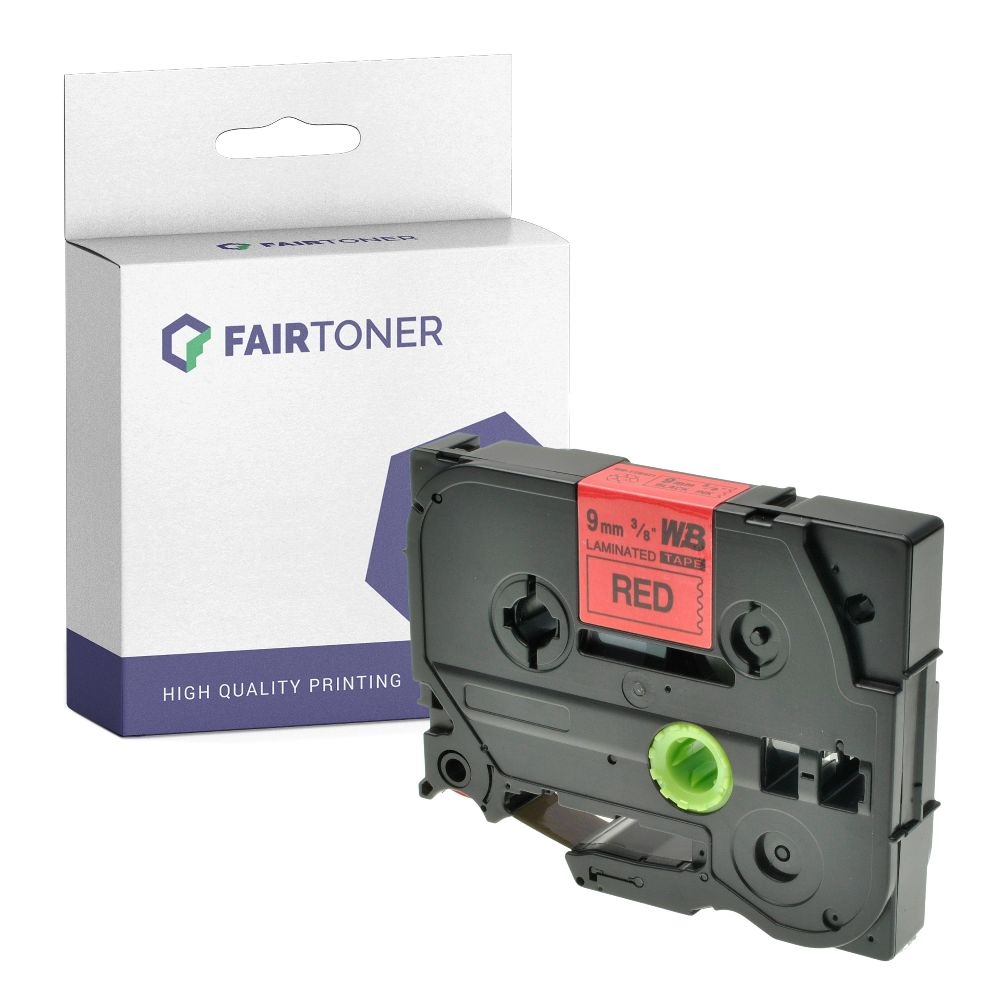 FairToner kompatibel für Brother Laminiertes Schriftband TZE-421 Schwarz auf Rot (9mm / 8m)