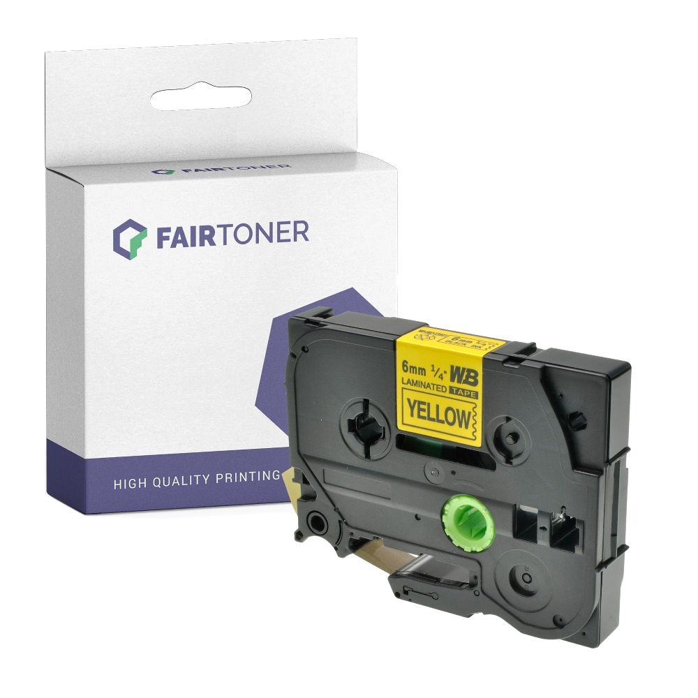 FairToner kompatibel für Brother Laminiertes Schriftband TZE-611 Schwarz auf Gelb (6mm / 8m)
