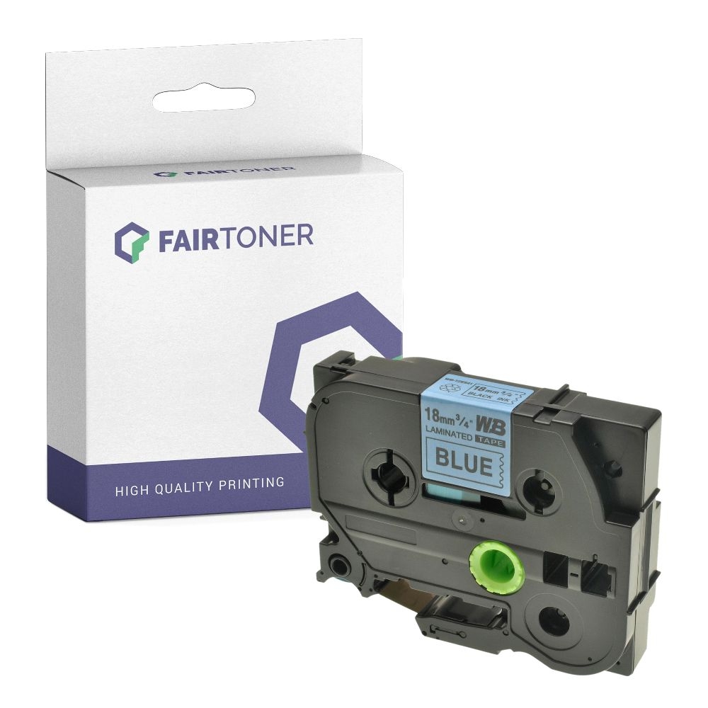 FairToner kompatibel für Brother Laminiertes Schriftband TZE-541 Schwarz auf Blau (18mm / 8m)