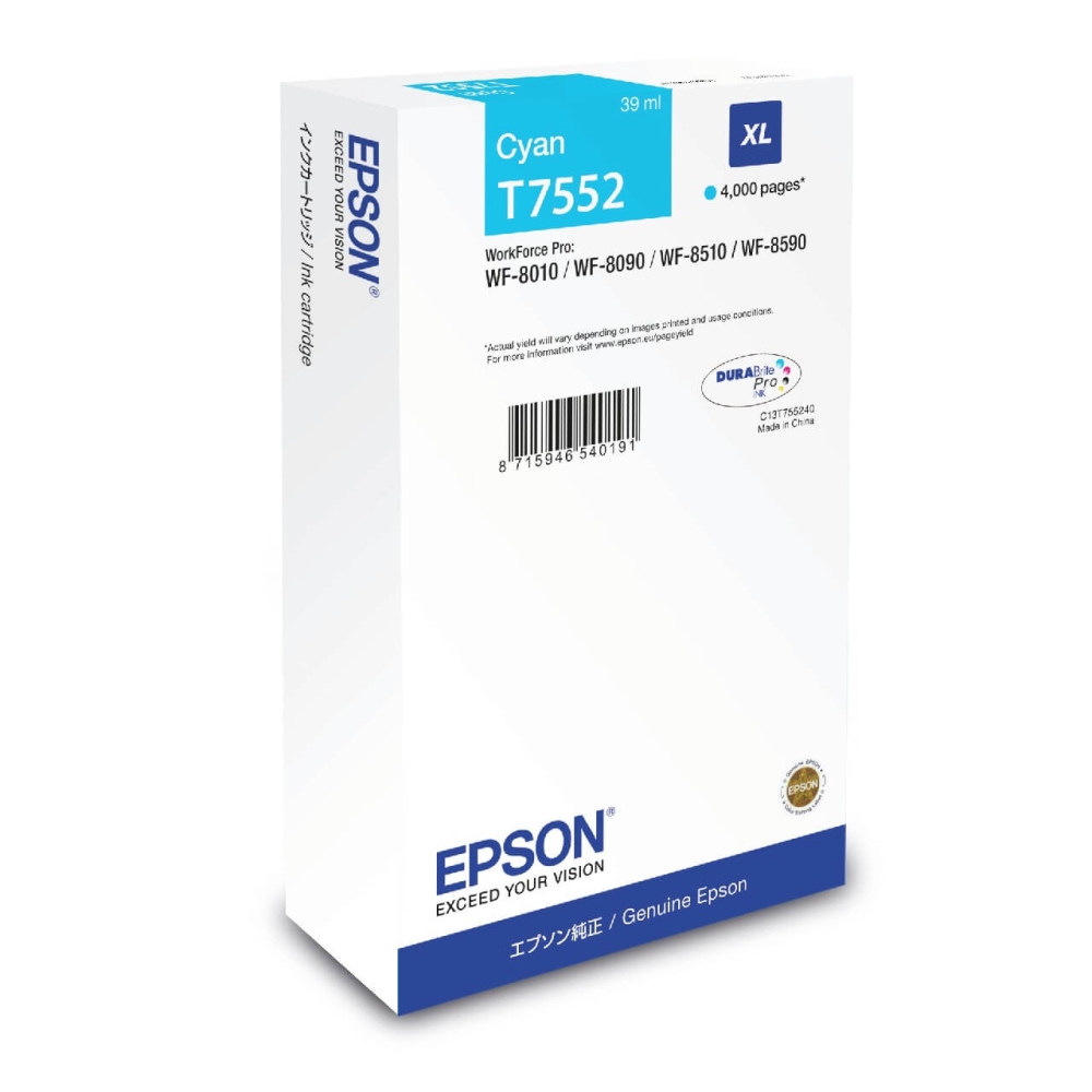 Original Epson Tintenpatrone C13T755240 / T7552 Cyan