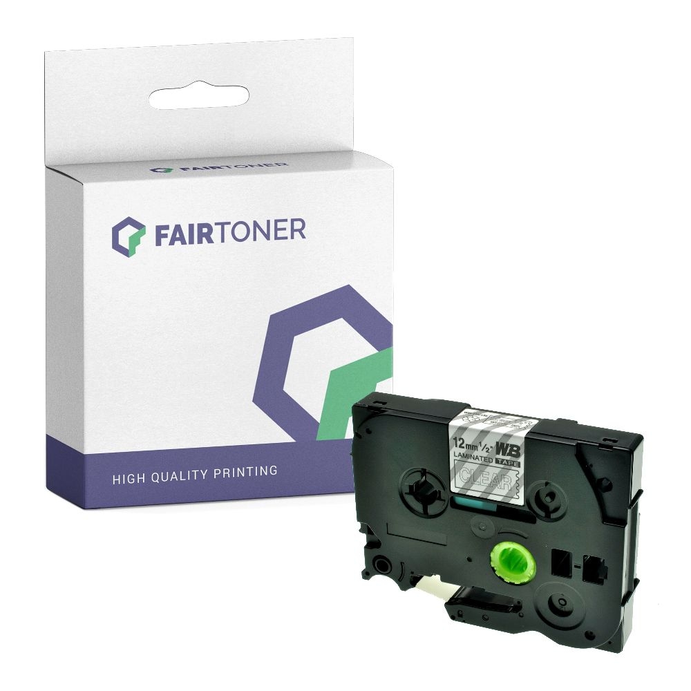 FairToner kompatibel für Brother Laminiertes Schriftband TZE-135 Weiss auf Transparent (12mm / 8m)