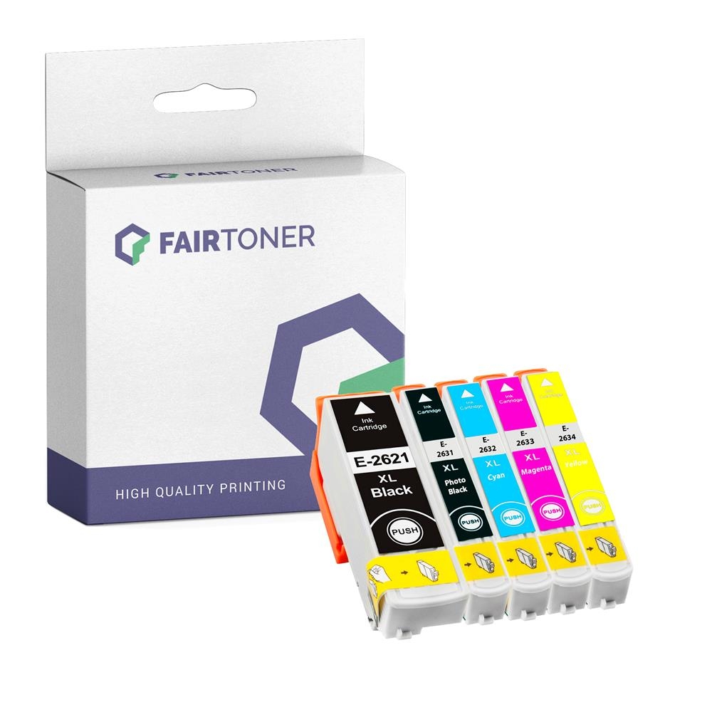 FairToner Set 5 Patronen Epson T2621 T2631-34 1xbkpbkcmy