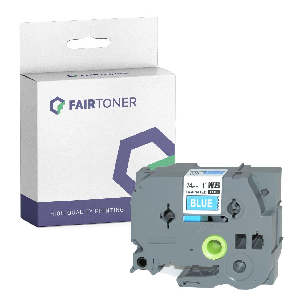 FairToner kompatibel für Brother Laminiertes Schriftband TZE-555 Weiss auf Blau (24mm / 8m)