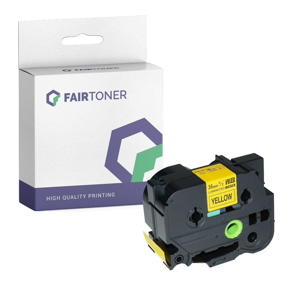 FairToner kompatibel für Brother Laminiertes Schriftband TZE-661 Schwarz auf Gelb (36mm / 8m)