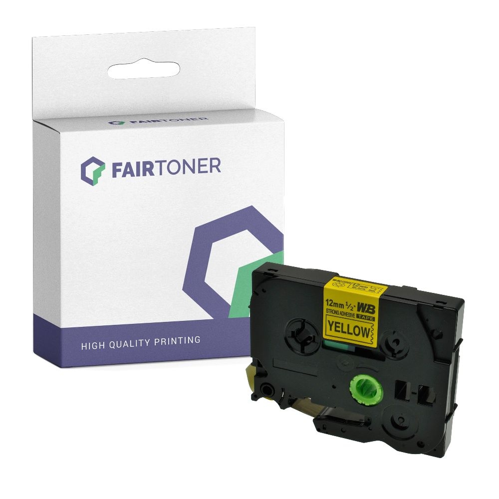 FairToner kompatibel für Brother extra-stark klebendes Laminiertes Schriftband TZE-S631 Schwarz auf Gelb (12mm / 8m)