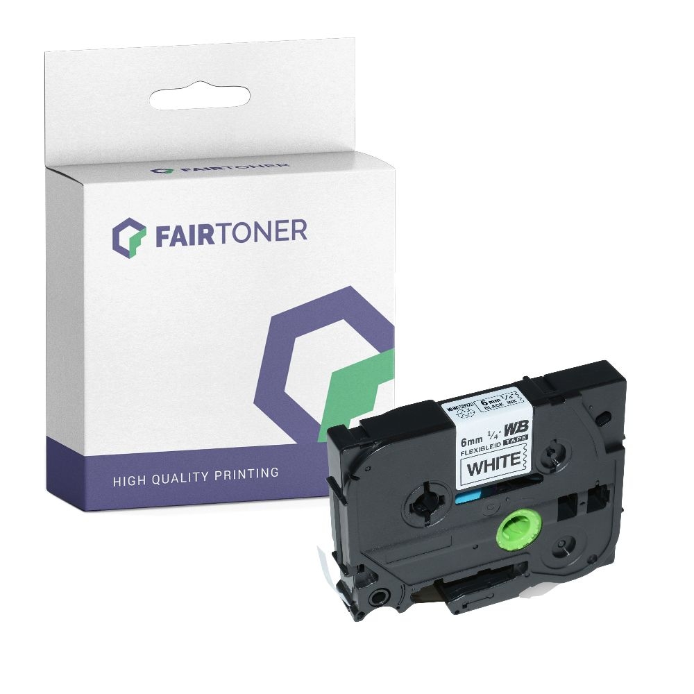 FairToner kompatibel für Brother Flexibles Laminiertes Schriftband TZE-FX211 Schwarz auf Weiss (6mm / 8m)