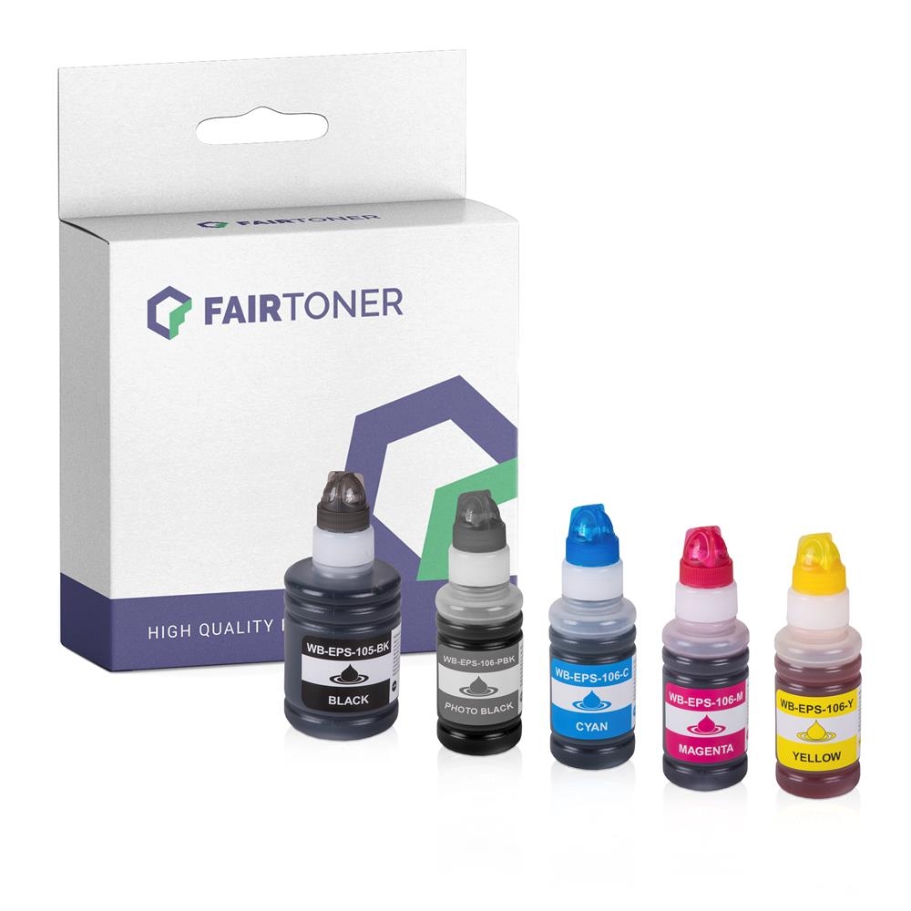 FairToner Set 5 Epson EcoTank 105 106 1xbk 1xpbkcmy