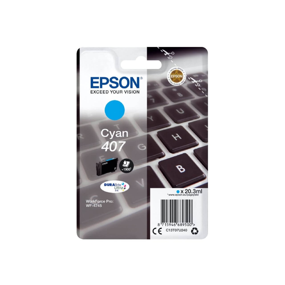 Original Epson Tintenpatrone C13T07U240 / 407 Cyan