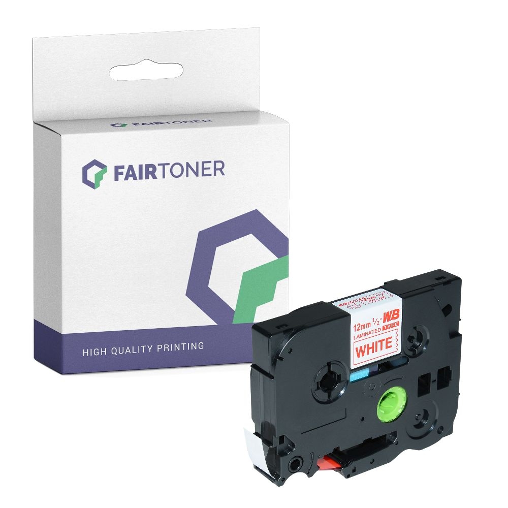 FairToner kompatibel für Brother Laminiertes Schriftband TZE-232 Rot auf Weiss (12mm / 8m)