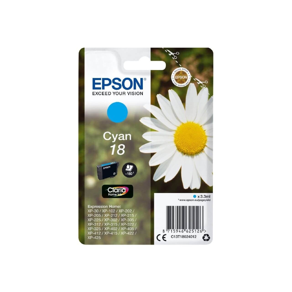 Original Epson Tintenpatrone C13T18024012 / 18 Cyan